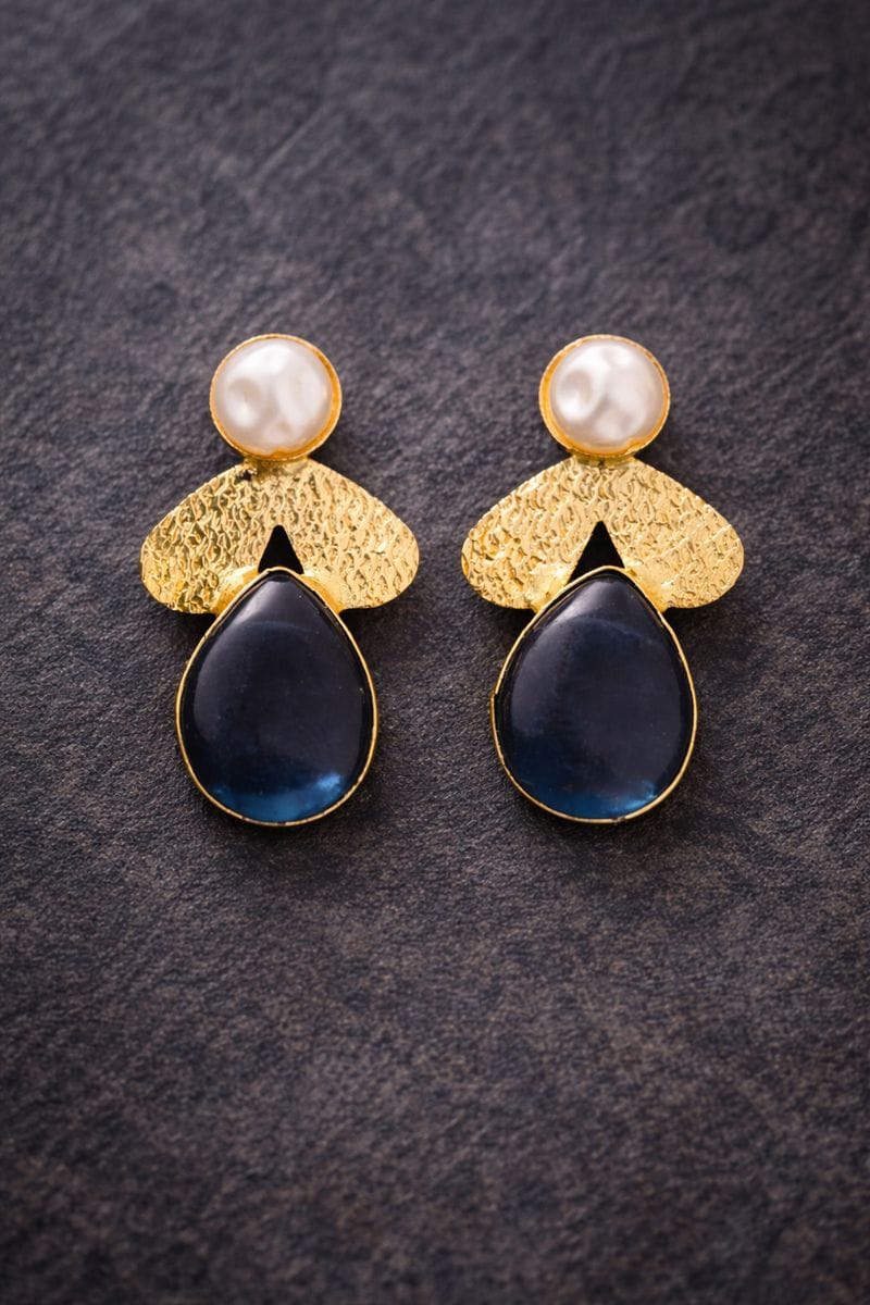 Pearl and Blue Stone Drop Earrings